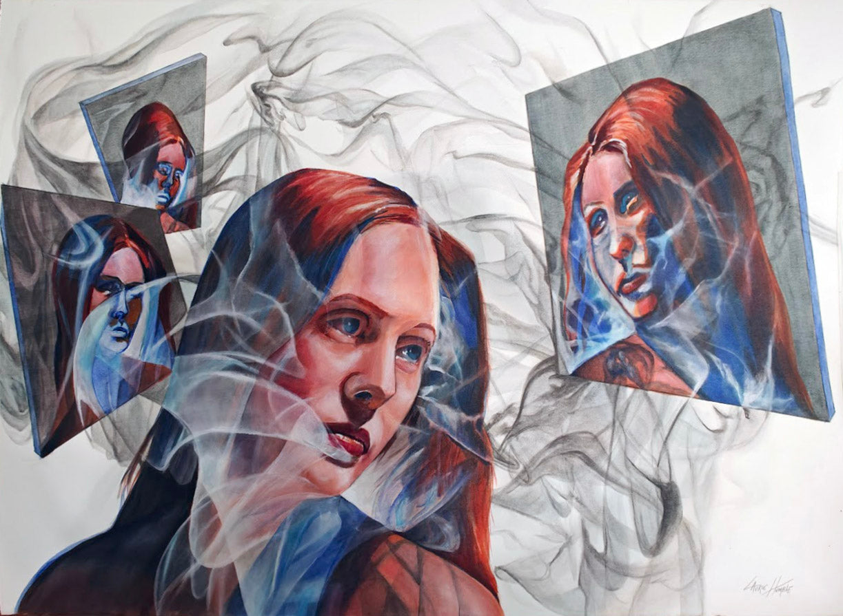 Acrylic and liquid graphite on paper, Smoke and Mirrors #4, abstract art for collectors by Laurie Humble