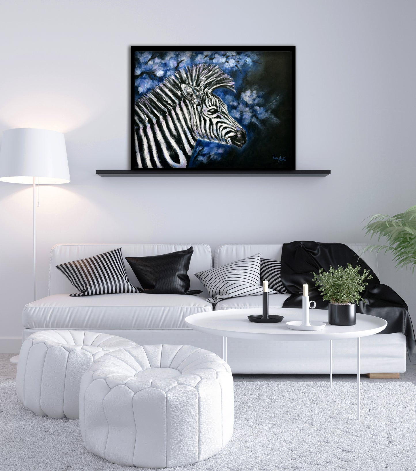 Festive Zebra Original Oil Finger Painting