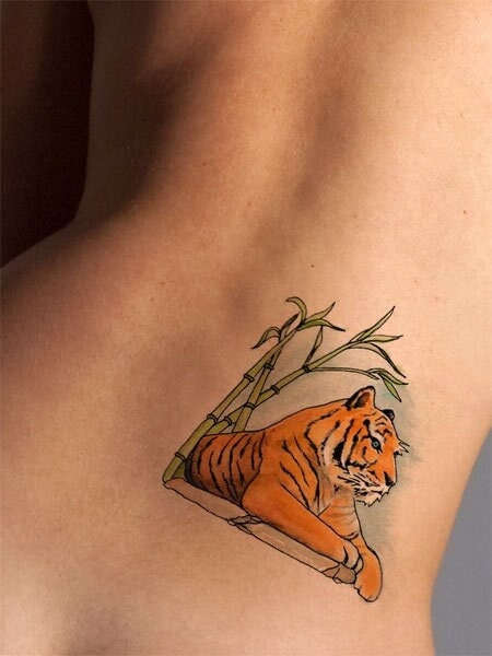 Tiger with Bamboo Tattoo Design