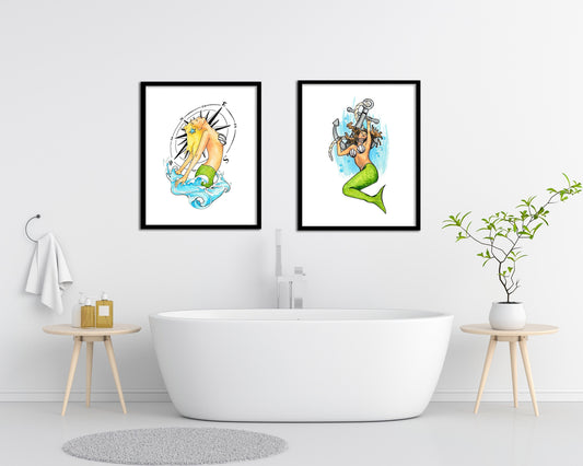 Vintage Mermaid, Set of 2 Prints