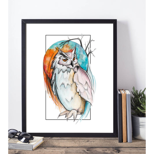 Owl and Moon Art Print