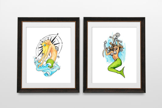 Vintage Mermaid, Set of 2 Prints