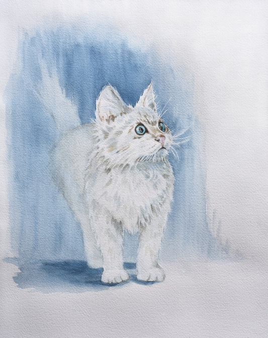 Wide-eyed Kitten Original Watercolor Painting