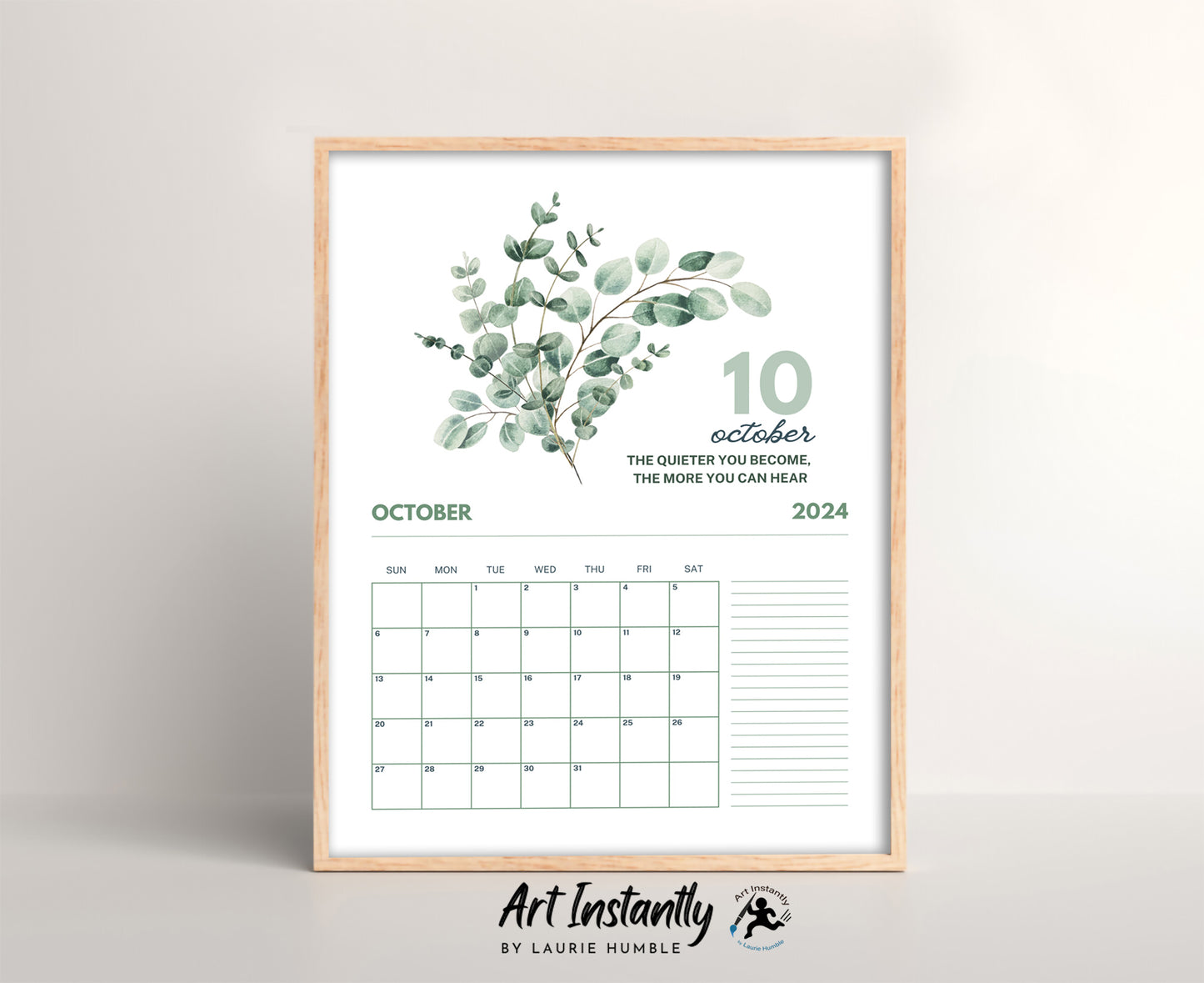 Printable 2024 Botanical Greenery Calendar with Inspirational Quotes