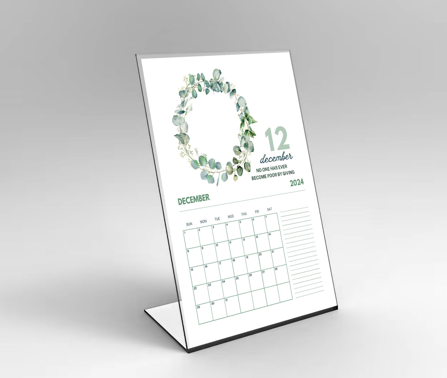 Printable 2024 Botanical Greenery Calendar with Inspirational Quotes