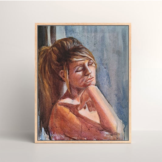 Original Framed Acrylic Painting on Canvas, Girl in the Window