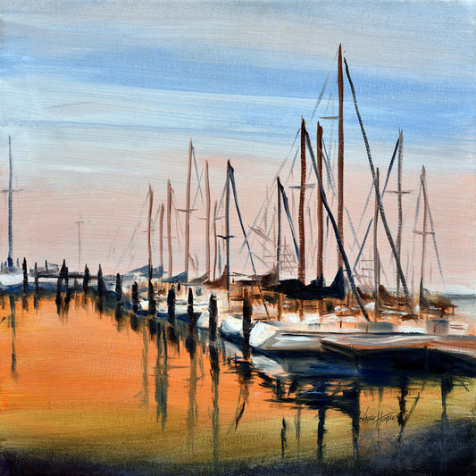 Marina Sunset, Original Oil Painting