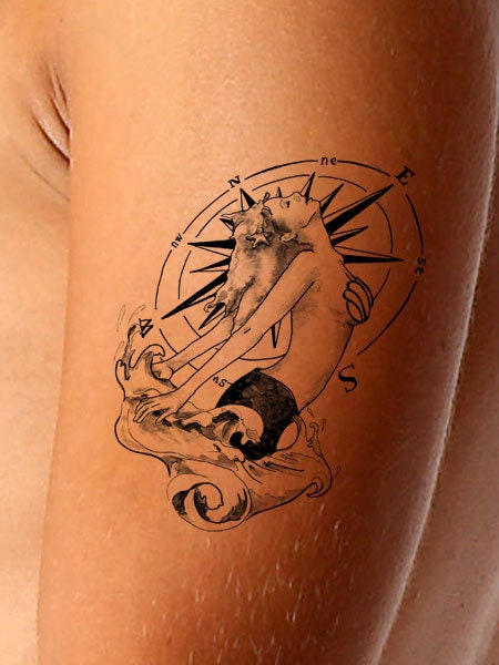 Compass Rose Mermaid Tattoo Design