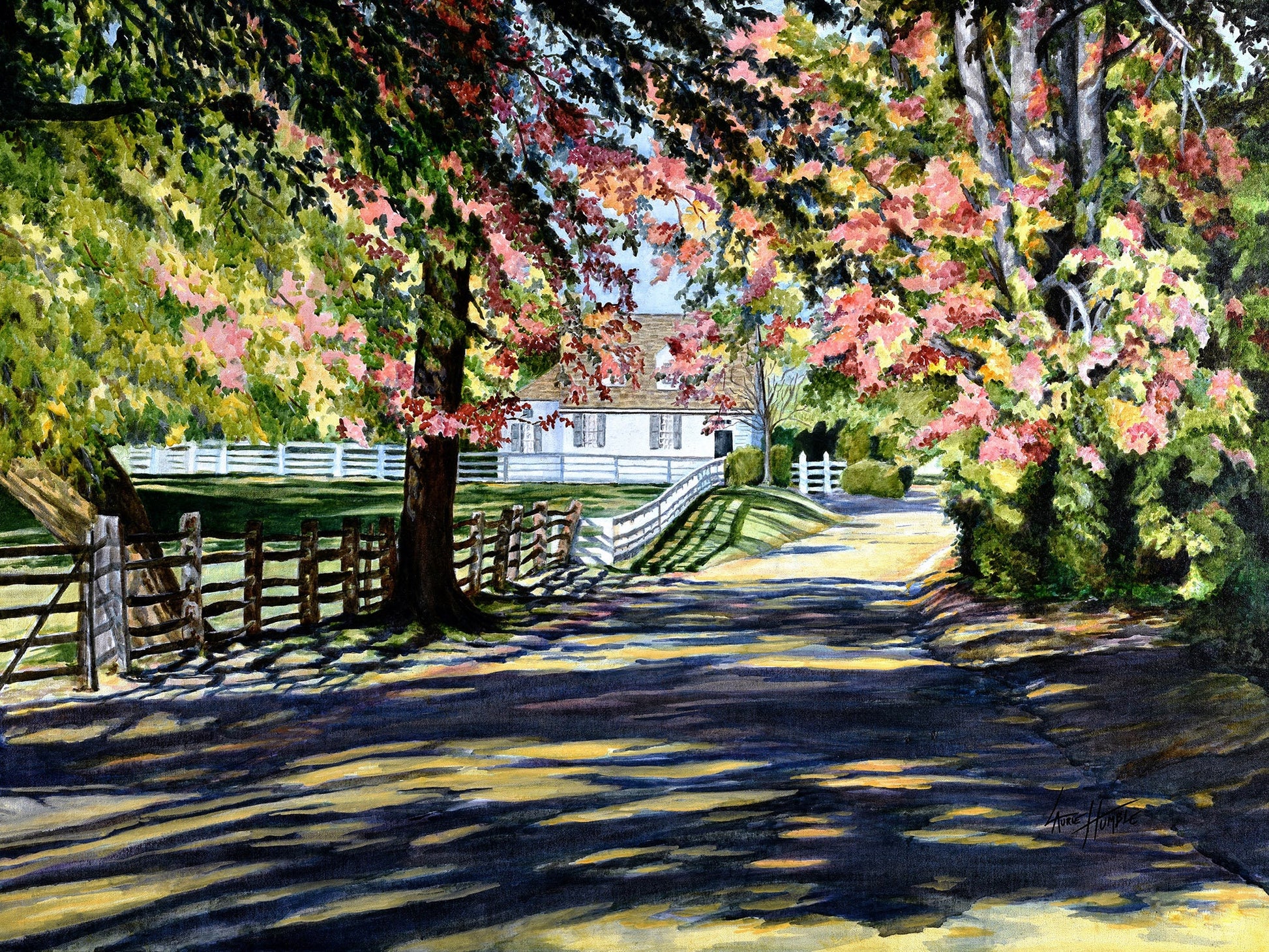 Close-up of oil painting details in the country road fine art print