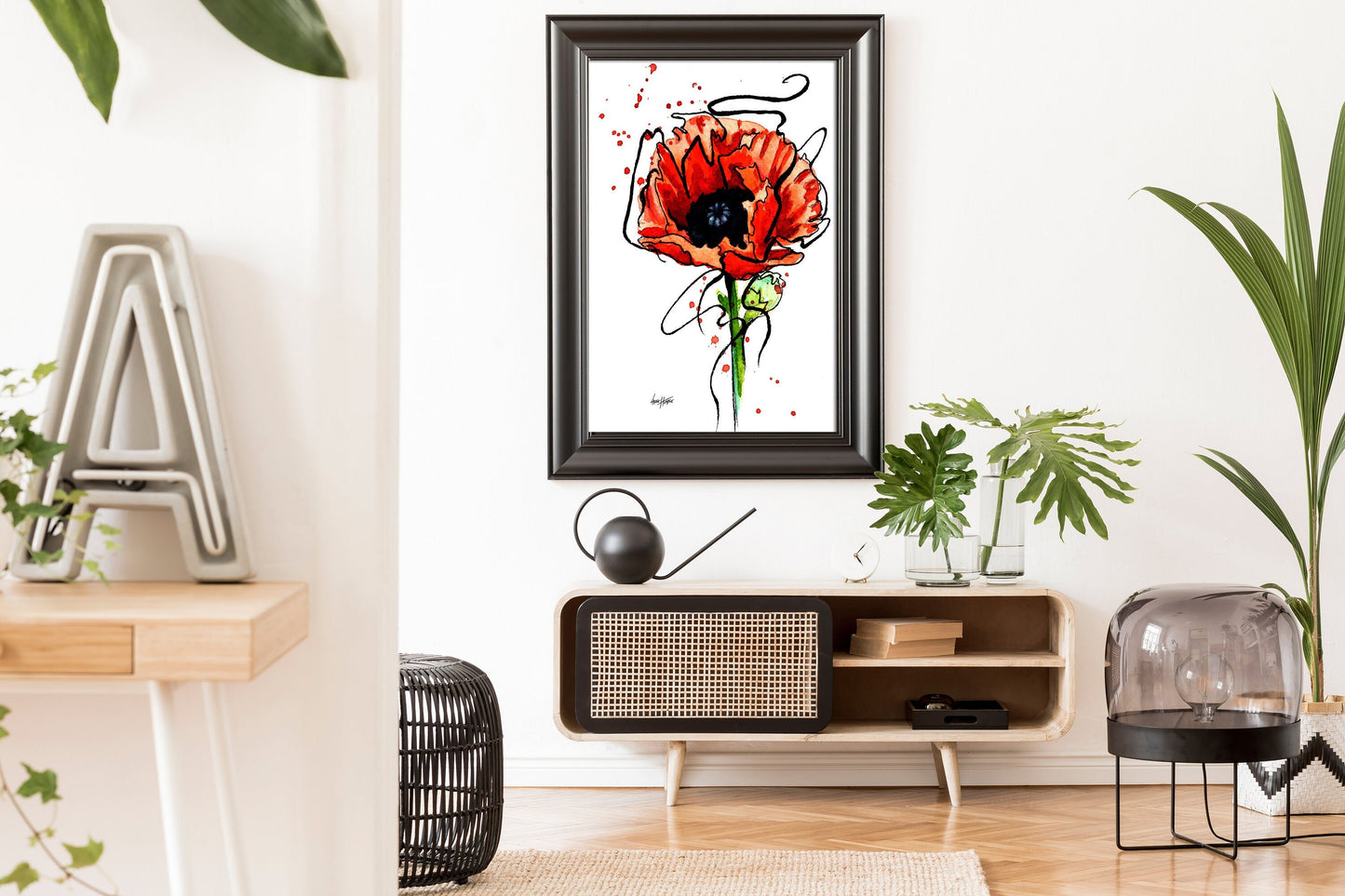 Large Wall Art, Poppy Painting, Botanical Print, Modern Wall Art, Gift For Her, Watercolor Flowers, Bedroom Wall Art