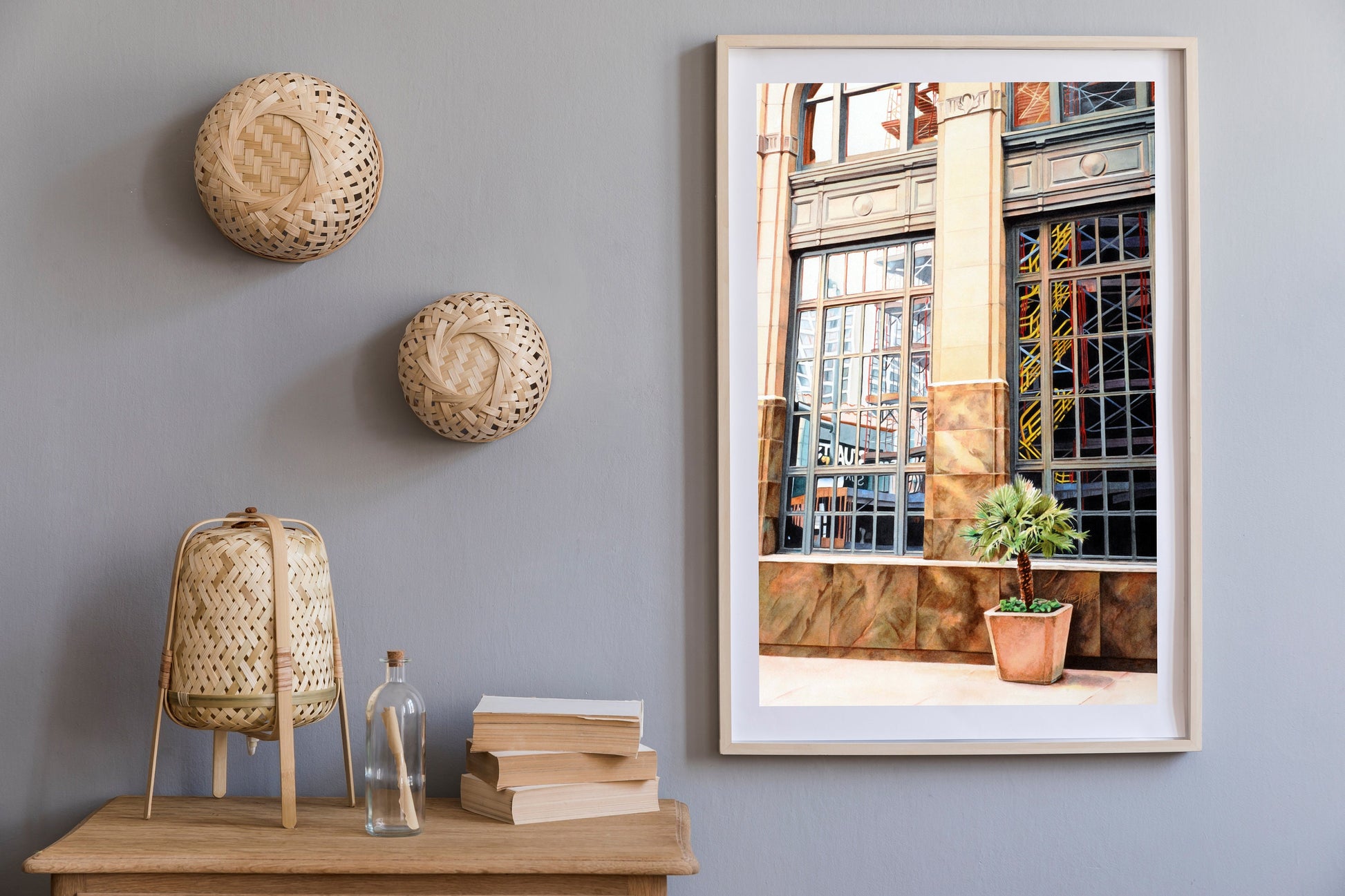 San Antonio urban renewal print hanging in an boho setting