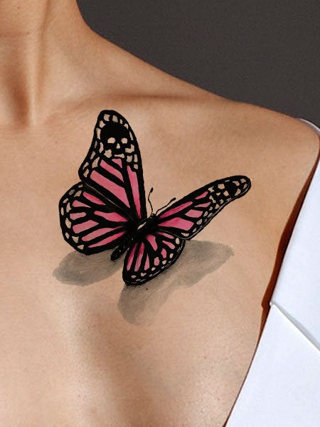 3D Pink Butterfly Tattoo Design