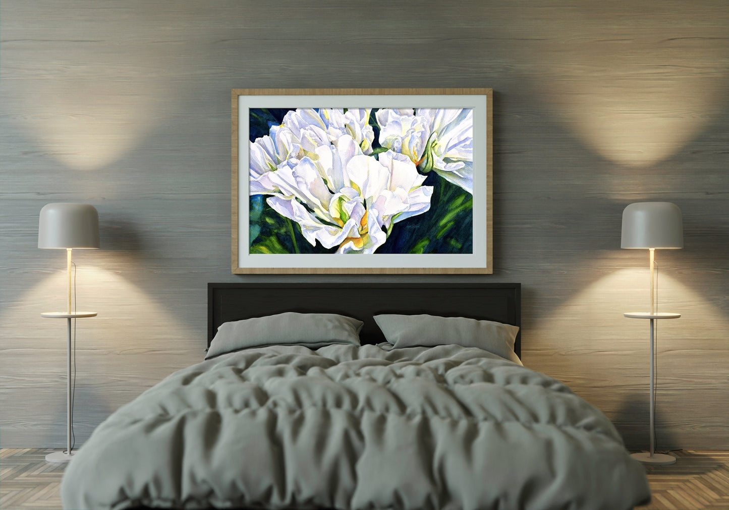 Watercolor Flowers, Above Bed Decor, Modern Art, White Flowers, Large Canvas Art, Oversized Framed Wall Art