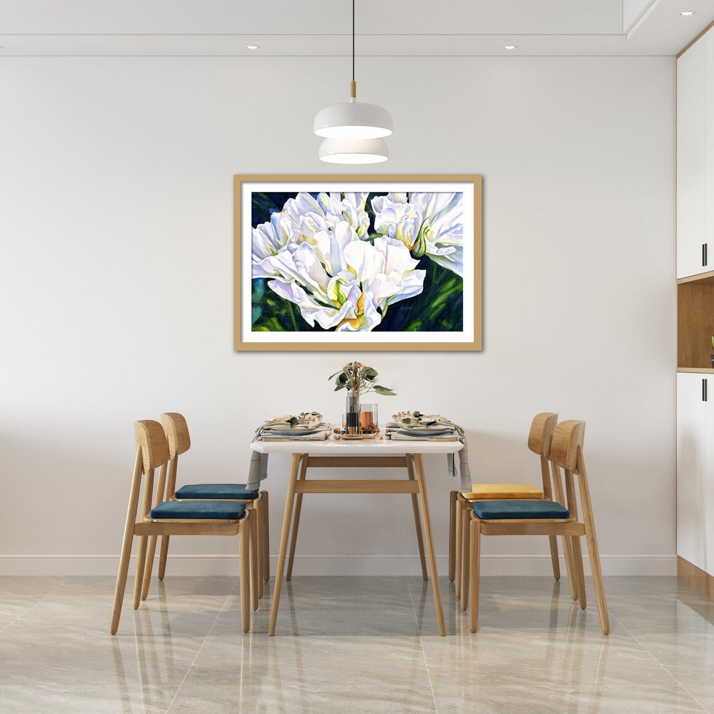 Watercolor Flowers, Above Bed Decor, Modern Art, White Flowers, Large Canvas Art, Oversized Framed Wall Art