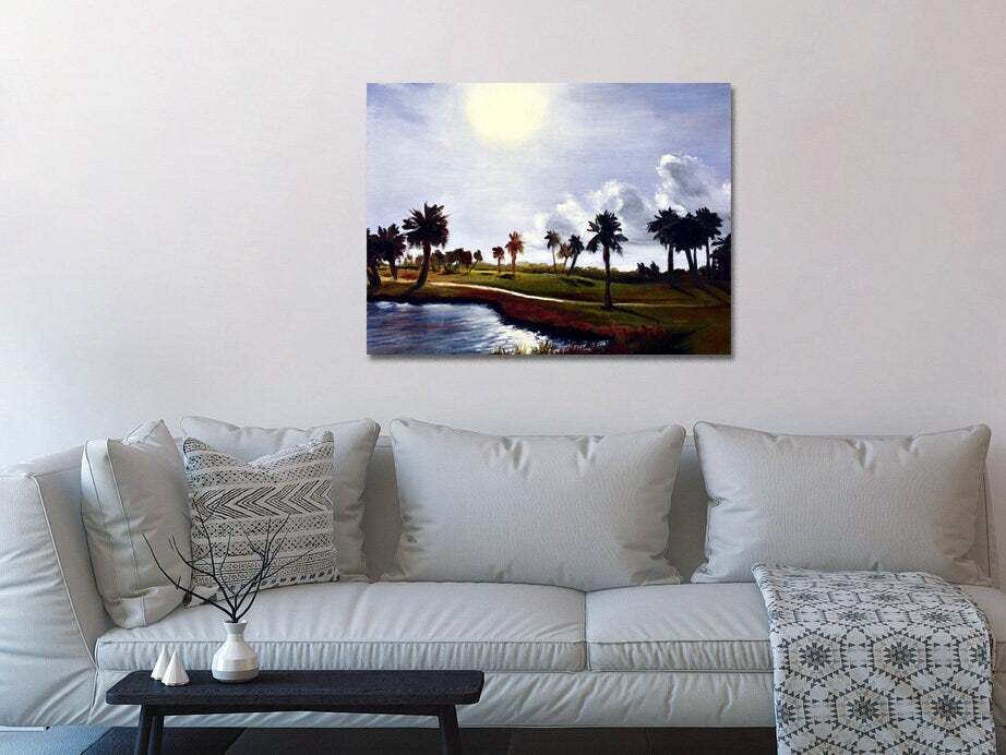 Large Wall Art, Palm Tree Print, Coastal Art, Oil Painting, Sunset Painting, Large Canvas Art