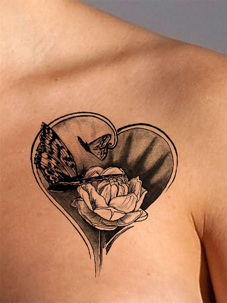 Heart Rose Butterfly Tattoo Design