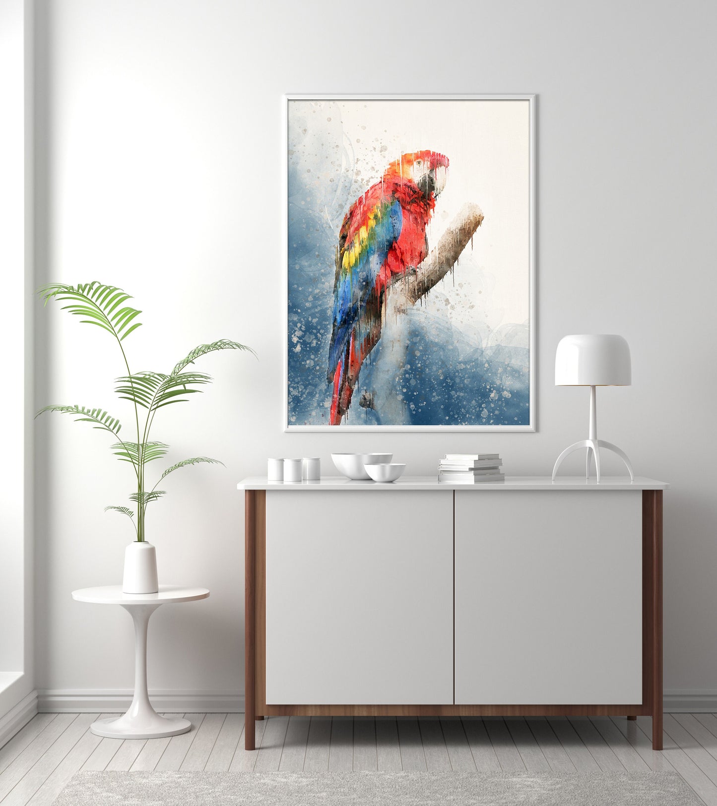Parrot Print, Red, Macaw, Bird Prints, Rainforest, Bedroom Wall Art, Watercolor Painting, Canvas Print