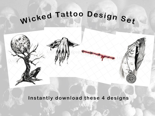 Halloween Tattoo Design, Set of 4