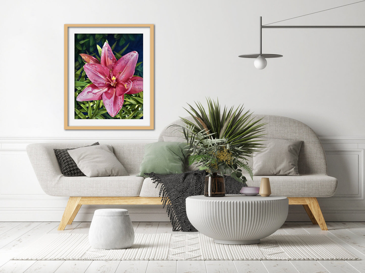 Pink, Lily, Canvas Print, Watercolor Painting, Above Bed Decor, Lily Wall Art, Large Wall Art