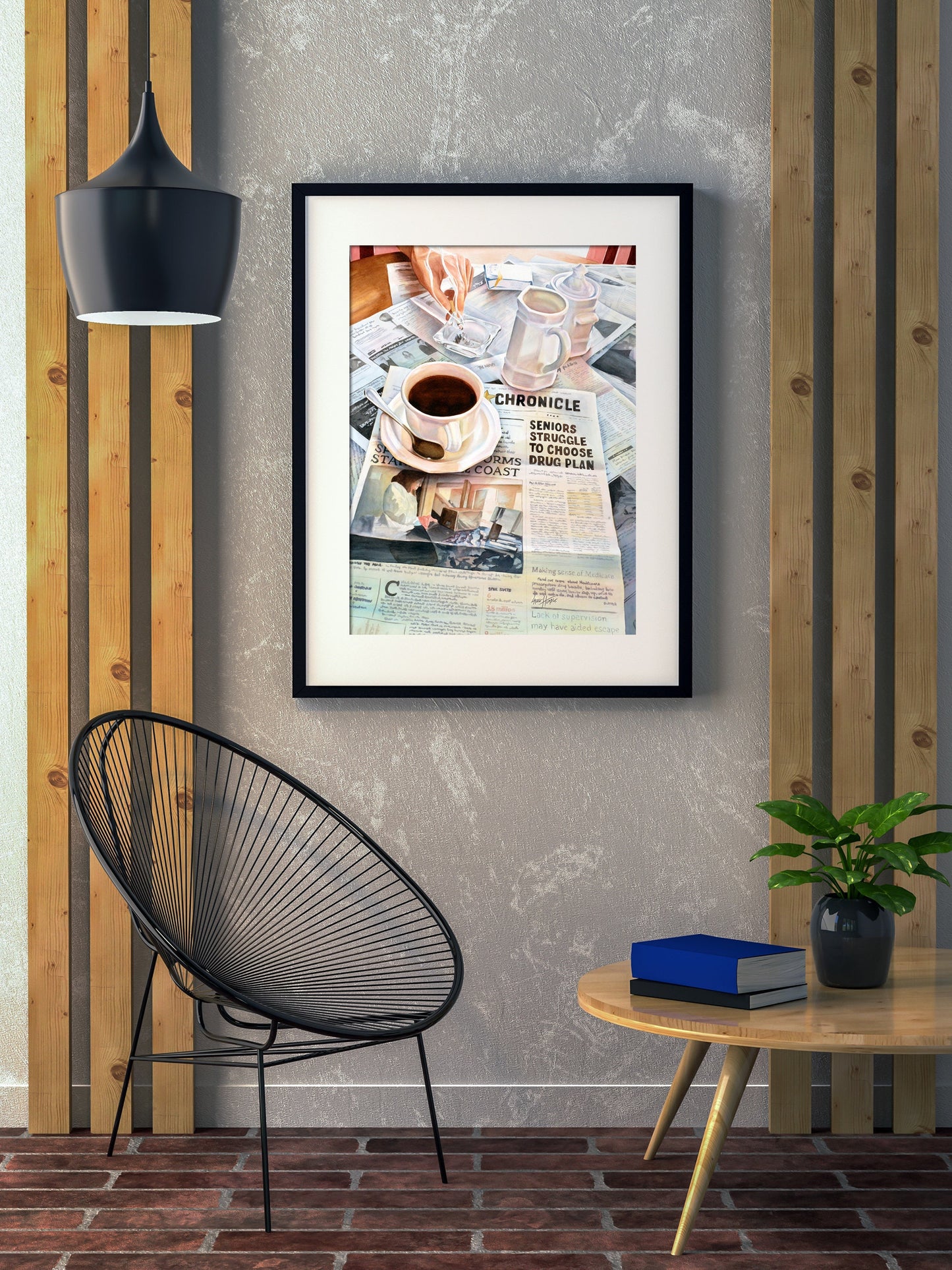 Kitchen Retro Coffee Newsprint Watercolor Digital Print