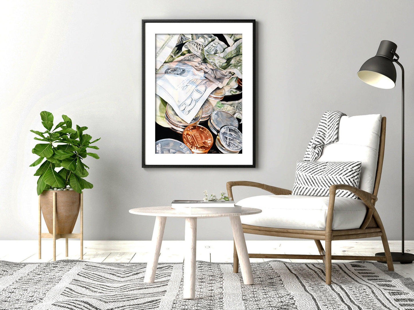 Office Wall Art, US Currency, Large Wall Art, Watercolor Painting, Canvas Print, Oversized Wall Art