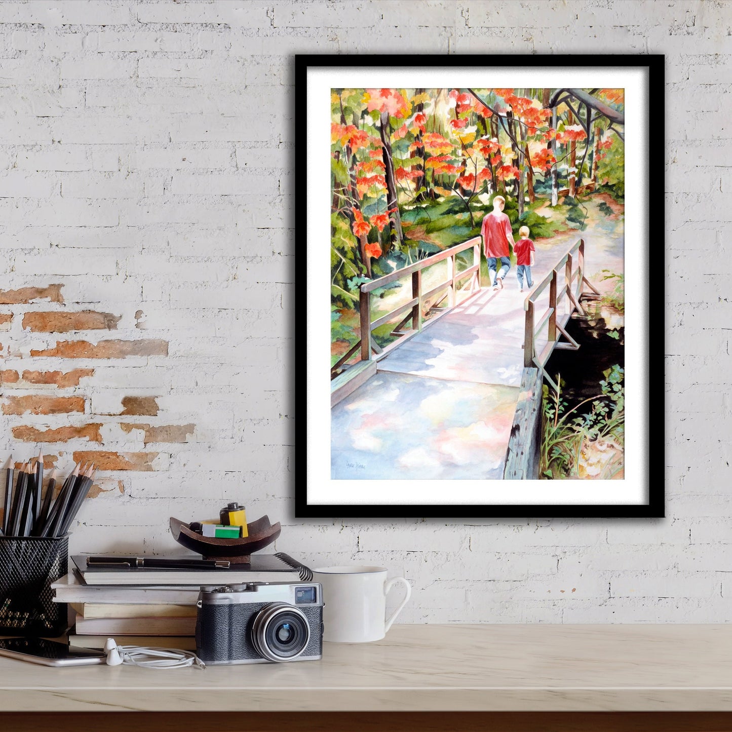 Forest Watercolor, Figurative Art, Oversized Framed Wall Art, Watercolor Painting, Fall Painting, Landscape Painting