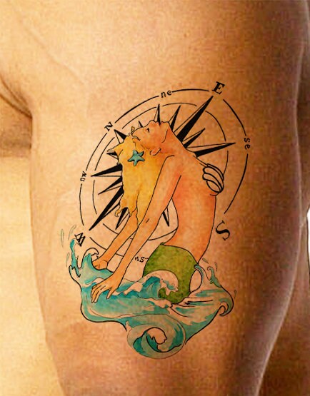 Set of 3 Mermaid Nautical Tattoo Designs