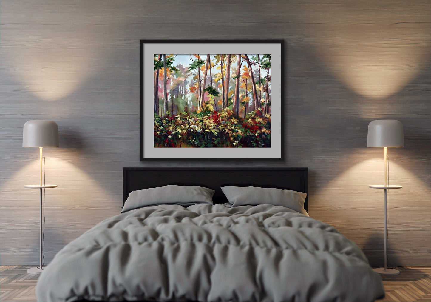 Forest Oil Painting, Above Bed Decor, Framed Wall Art, Woodland, Landscape Painting, Large Art Print