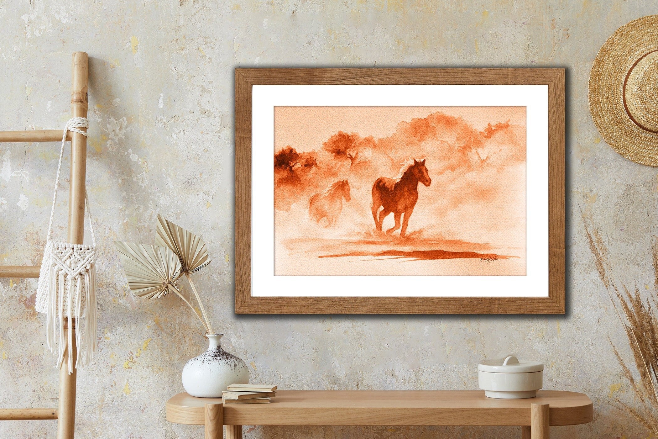 Wild horse. Original watercolor painting. Commission minimalist watercolor drawing trendy wall art. Custom illustration wall art newest prints. dnd