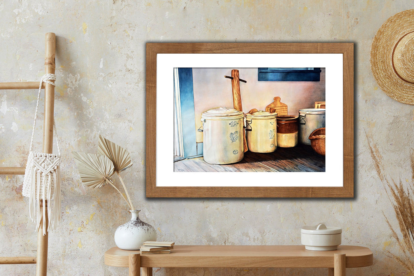 Kitchen Wall Art, Vintage Pottery, Large Canvas Art, Classic Painting, Rustic Decor, Watercolor Painting, Still Life