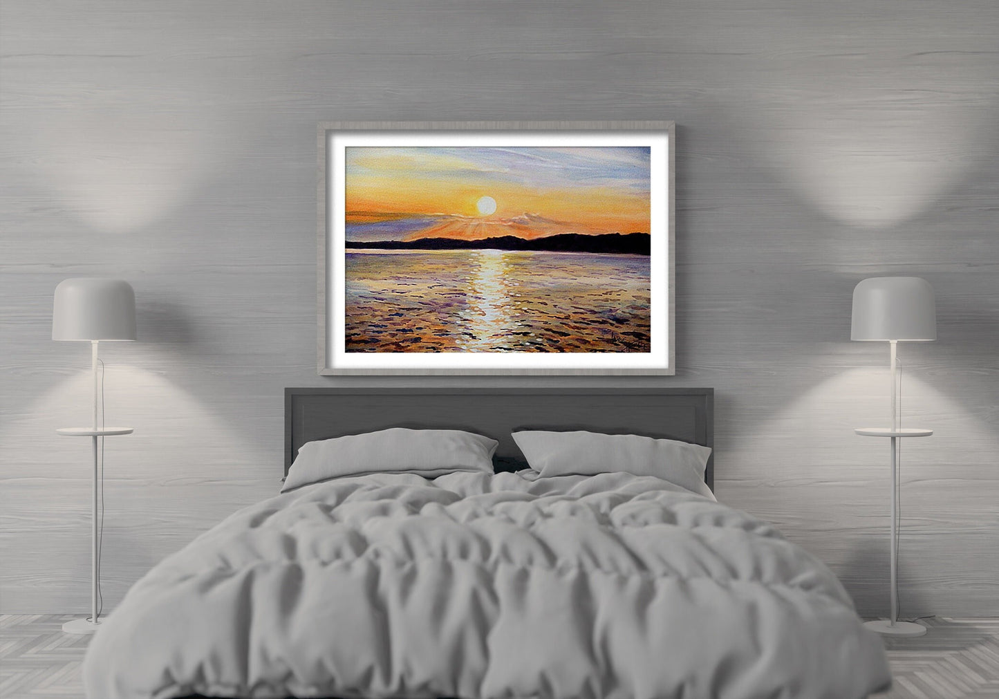 Sunset Watercolor, Art Print, Above Bed Art, Seascape Art, Large Art Print, Framed Wall Art