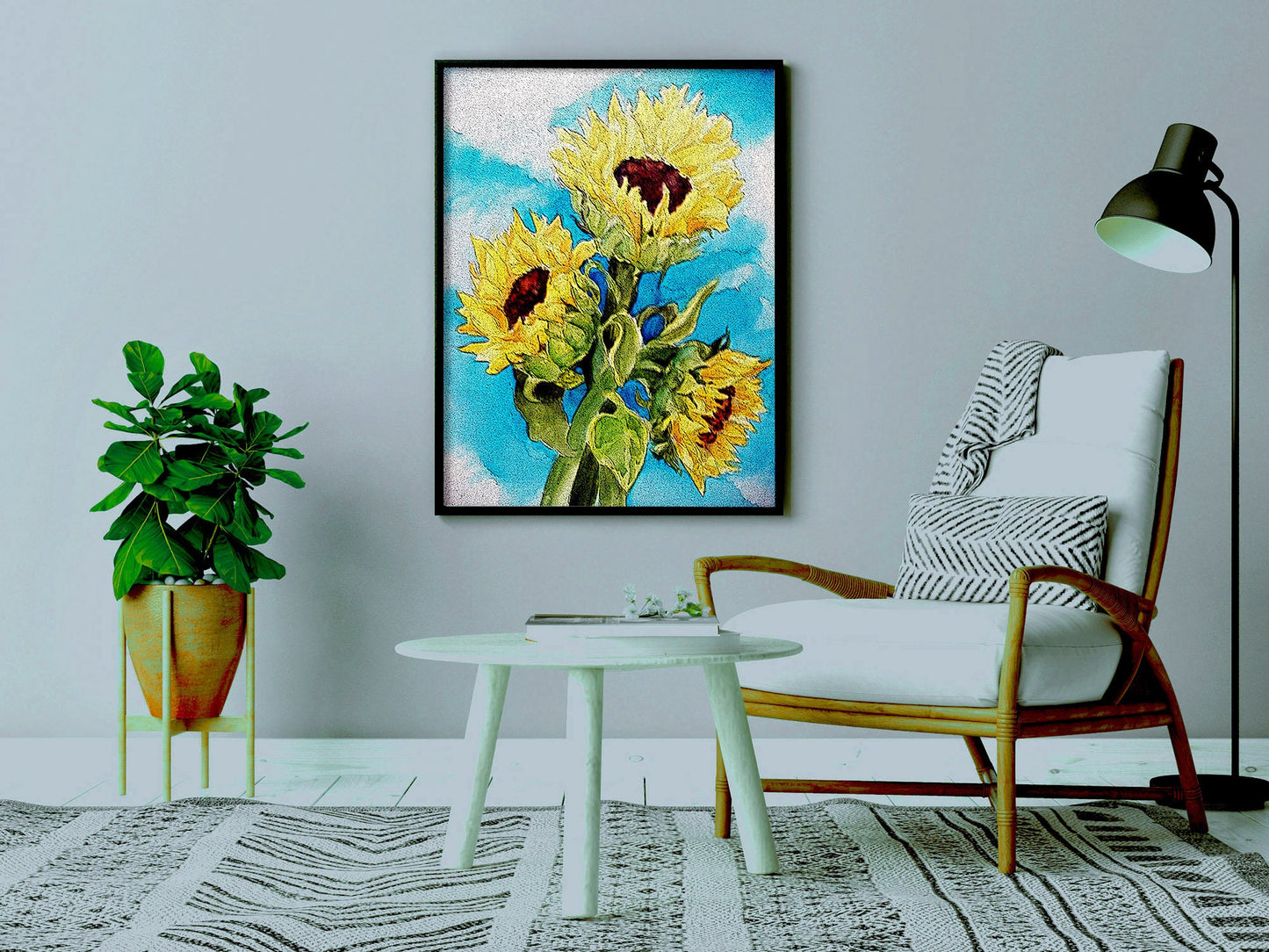 Sunflower Painting, Canvas Art, Oversized Framed Wall Art, Cottagecore Poster, Art Print, Large Wall Art