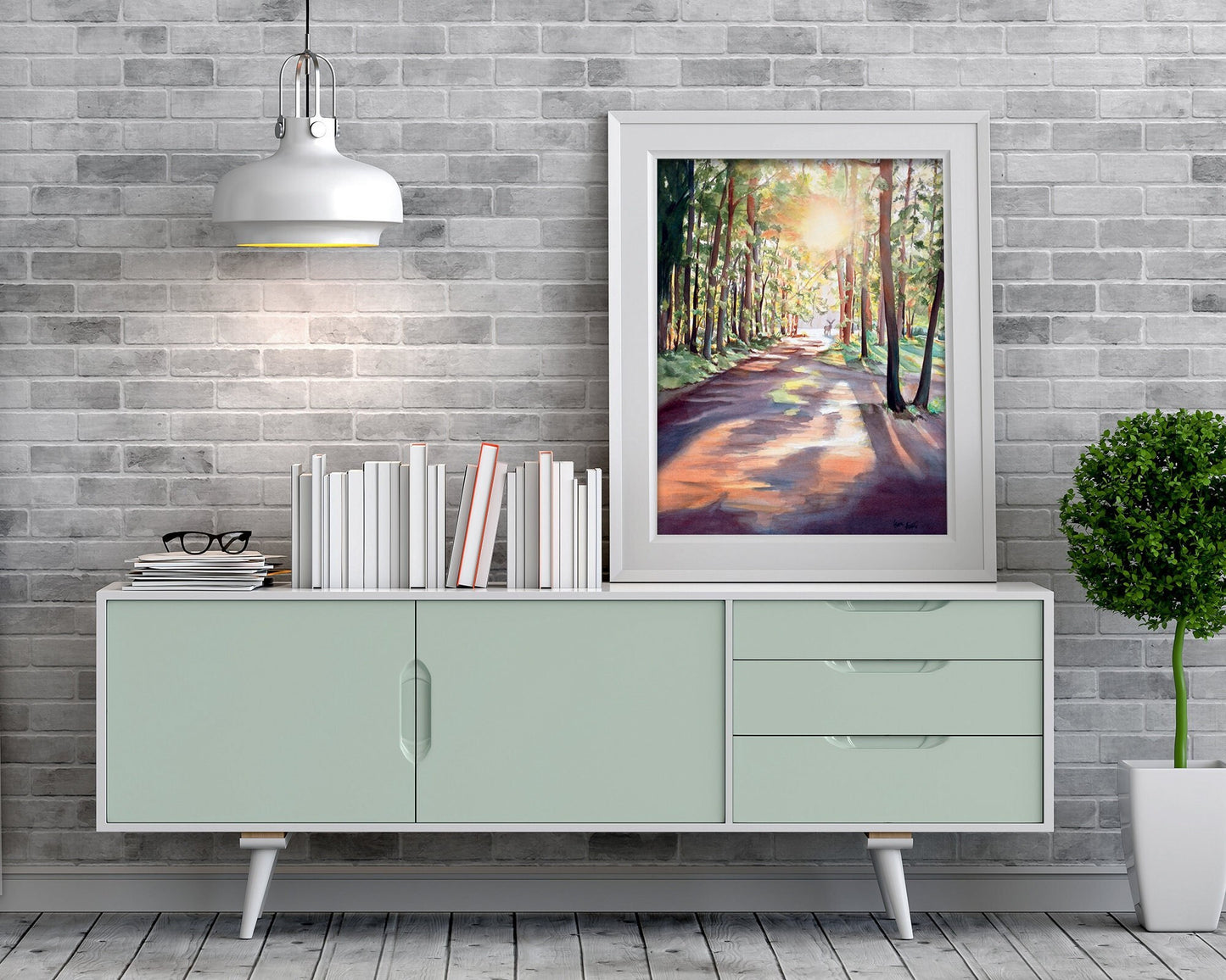 Large Canvas Art, Watercolor Painting, Forest Wall Art, Landscape Painting, Oversized Framed Wall Art, Art Print,