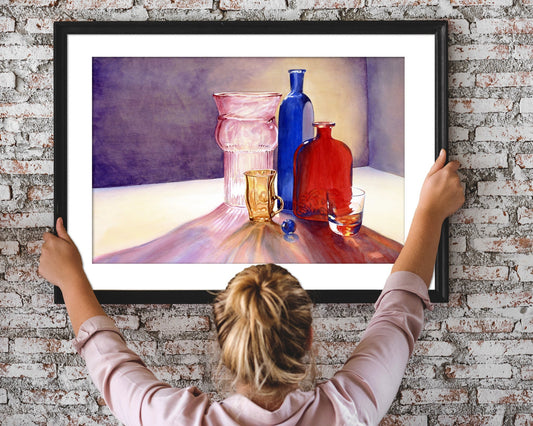 Watercolor Crystal, Glass Painting, Kitchen Wall Art, Pink Watercolor, Art Prints,