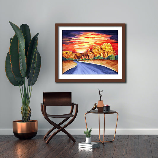 Oversized Framed Wall Art, Sunset Poster, Southwestern Art, Large Wall Art, Canvas Print, Landscape Painting