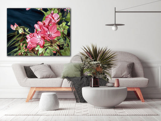 Large Wall Art, Watercolor Flowers, Pink Floral Painting, Above Bed Decor, Canvas Print