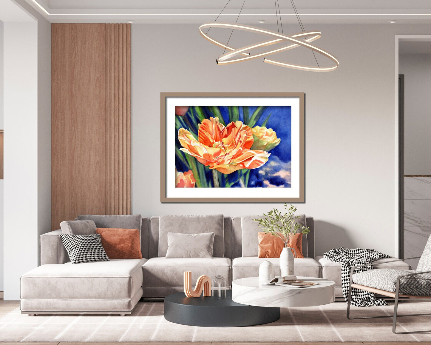 Large Tulip Bloom Watercolor Flower Digital Print