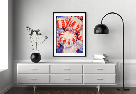 Watercolor Print, Peppermint Candy, Large Wall Art, Candy Poster, Kitchen Wall Decor