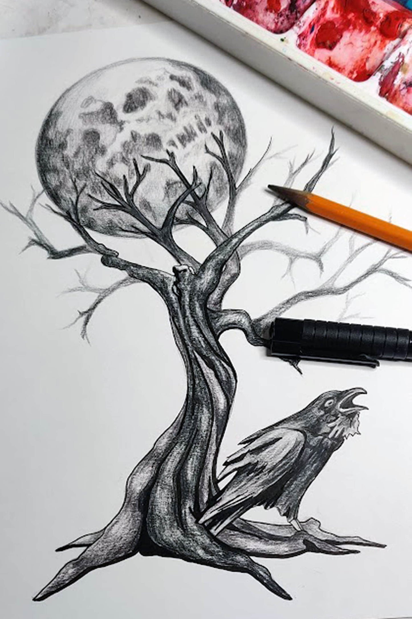 Tree and Moon Tattoo Design