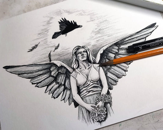 Angel and Raven Tattoo Design
