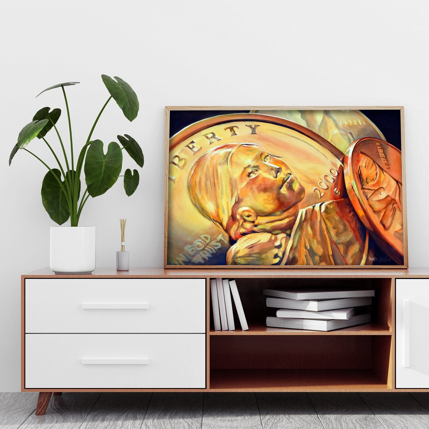 Office Wall Art, Money Painting, Sacagawea Dollar, US Currency, Large Scale Art, Canvas Print