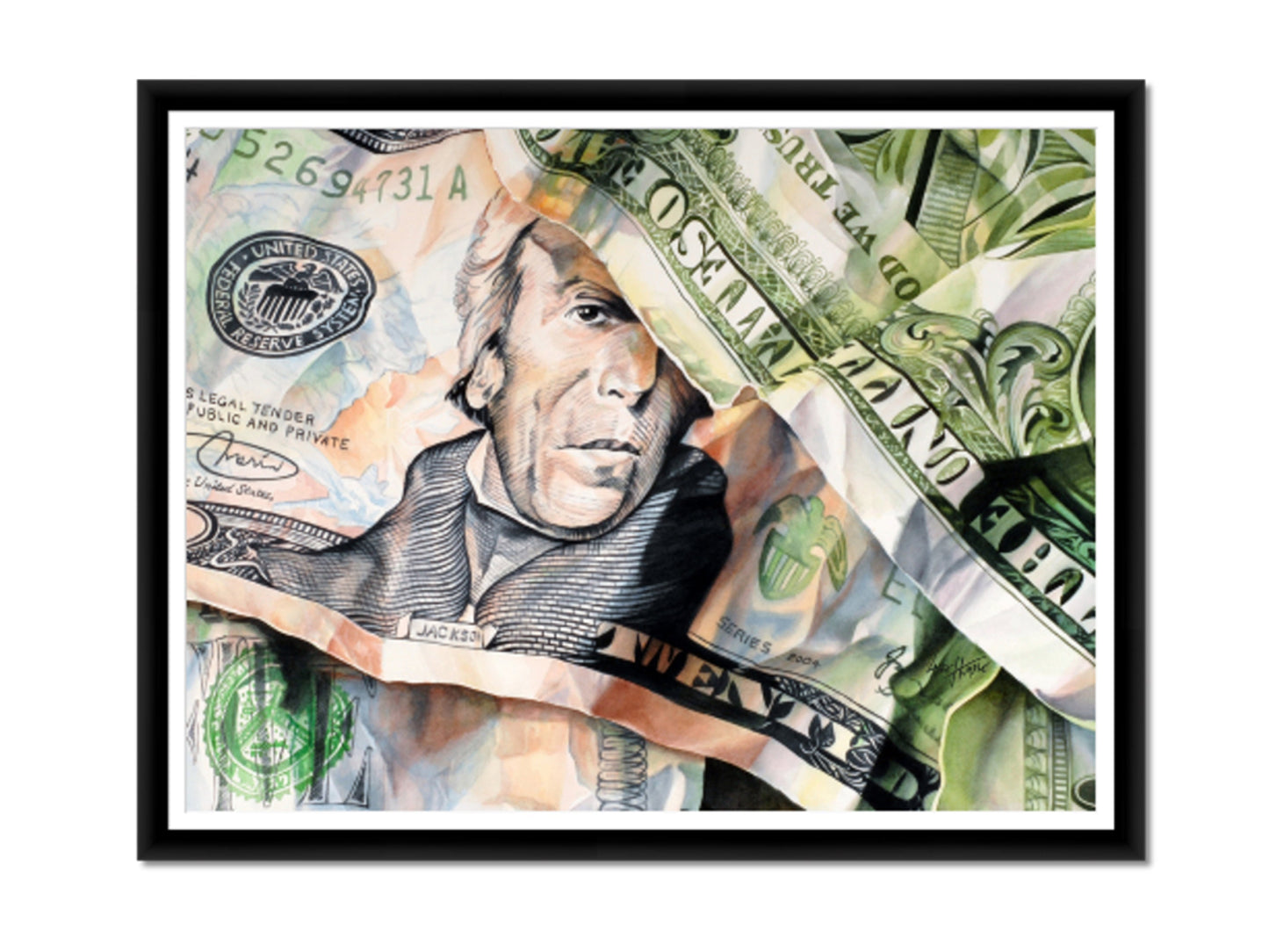 Oversized Wall Art, Office Wall Art, US Currency, Money Poster, Watercolor Painting, Gift For Him, Art Prints