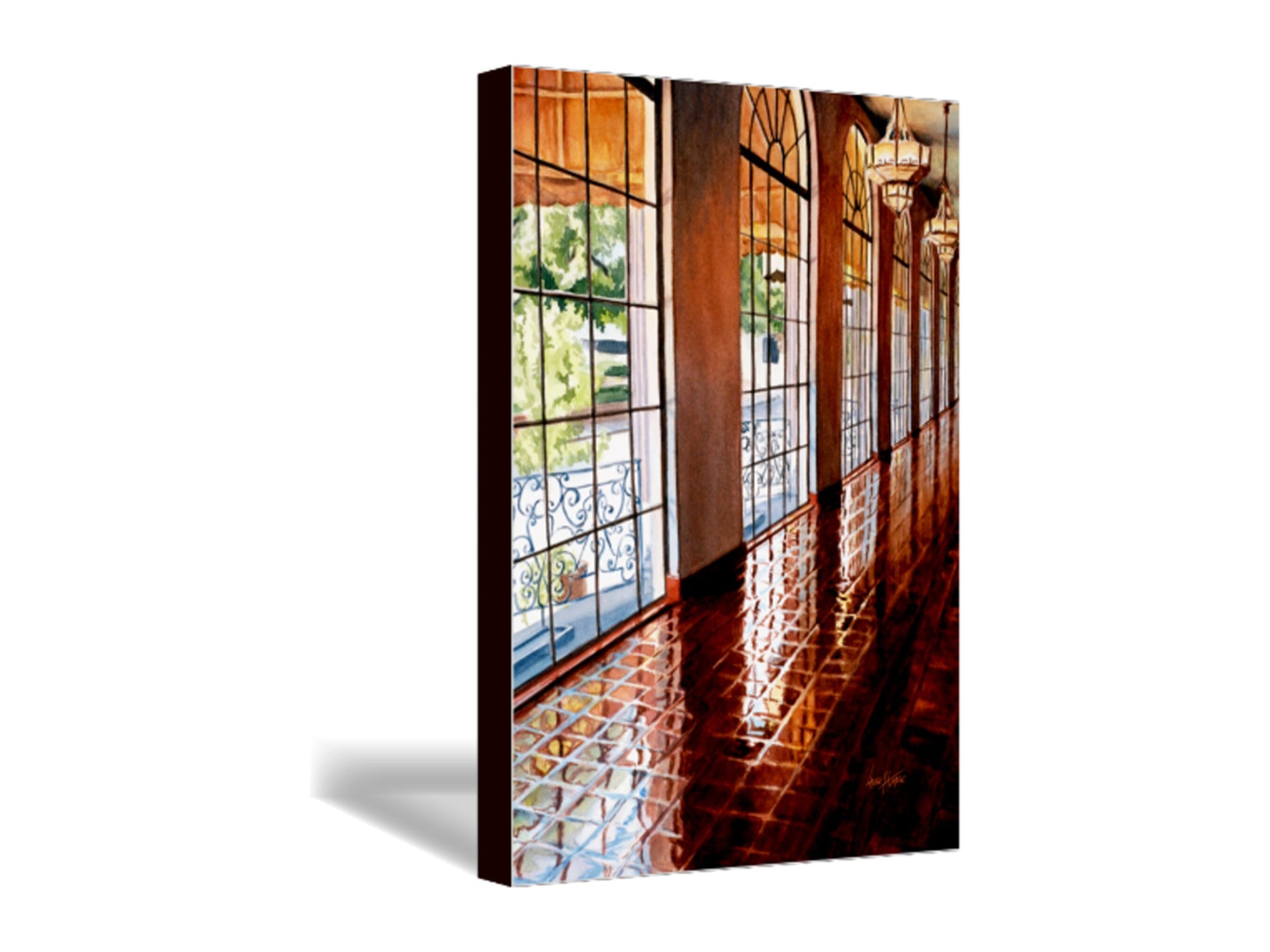 Wrapped canvas with solid color edges version of San Antonio architecture print, ready to hang.