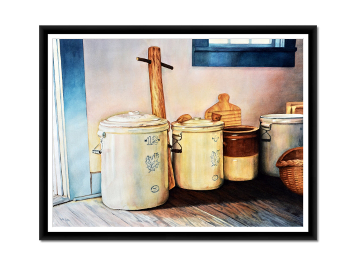 Kitchen Wall Art, Vintage Pottery, Large Canvas Art, Classic Painting, Rustic Decor, Watercolor Painting, Still Life