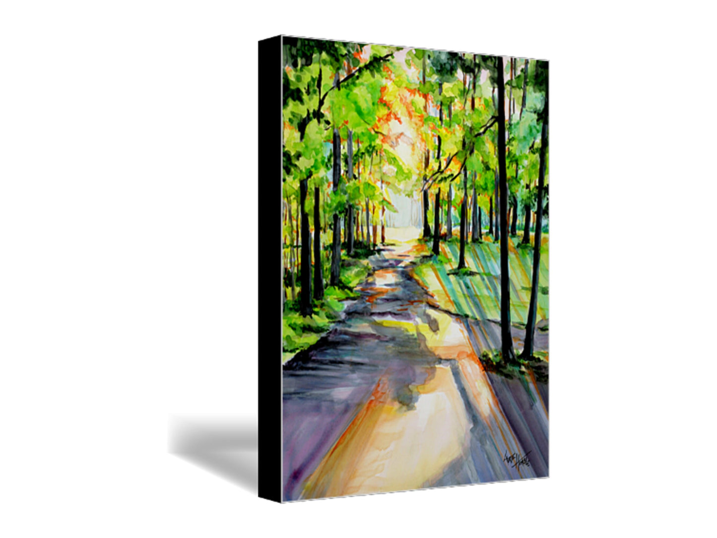 Large Wall Art, Forest Watercolor, Sunrise Painting, Canvas Print, Woodland Watercolor, Neon Art Print, Lime Wall Art