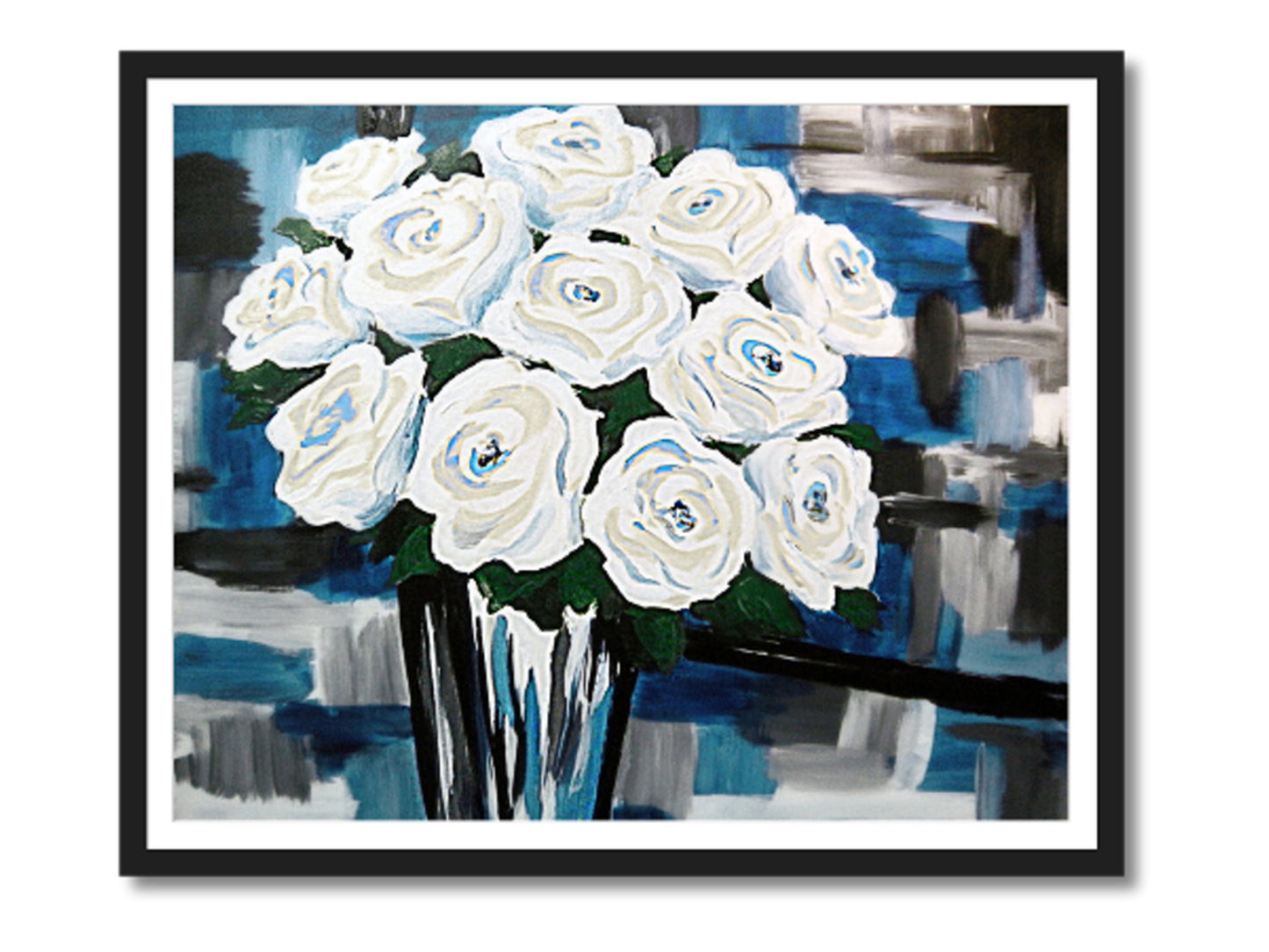Floral Wall Art, White Rose Painting, Canvas Print, Abstract, Art Print, Framed Wall Art, Modern. Art Print