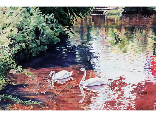 Swan Landscape Painting Fine Art Print