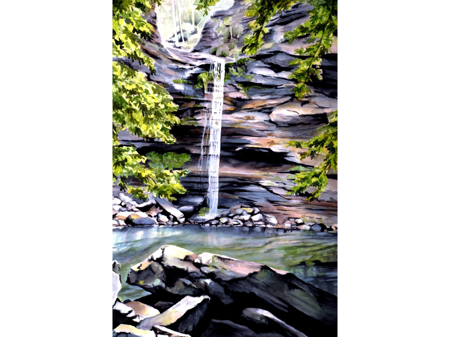 Watercolor Waterfall, Waterfall Painting, Large Art Print, Canvas Print, Nature Wall Art, Large Canvas Art