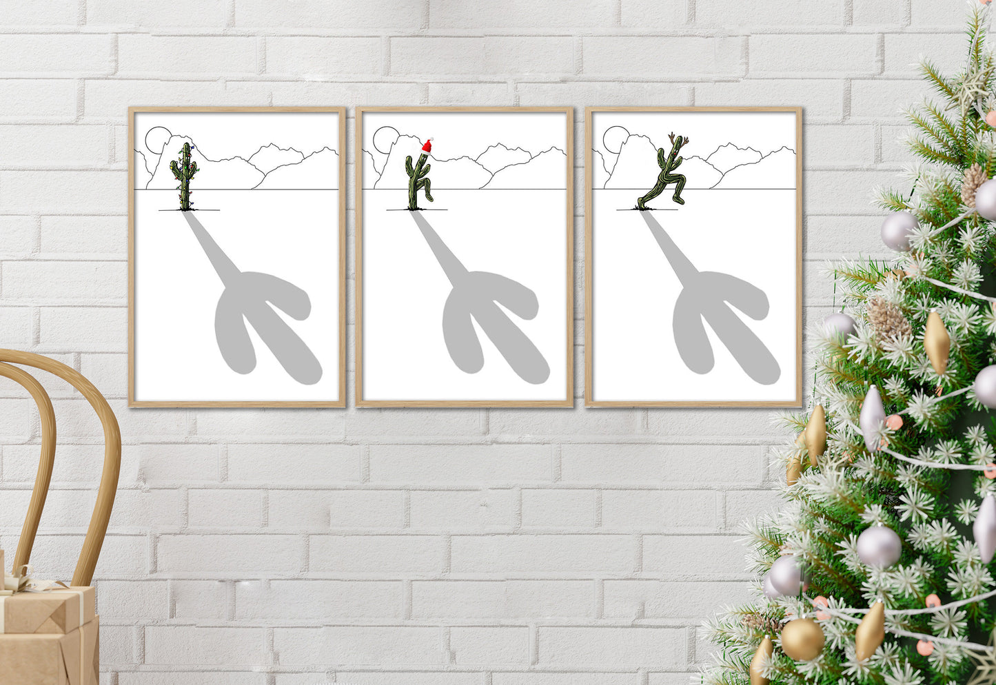 Minimalist Christmas Cactus Set Of 3 Prints