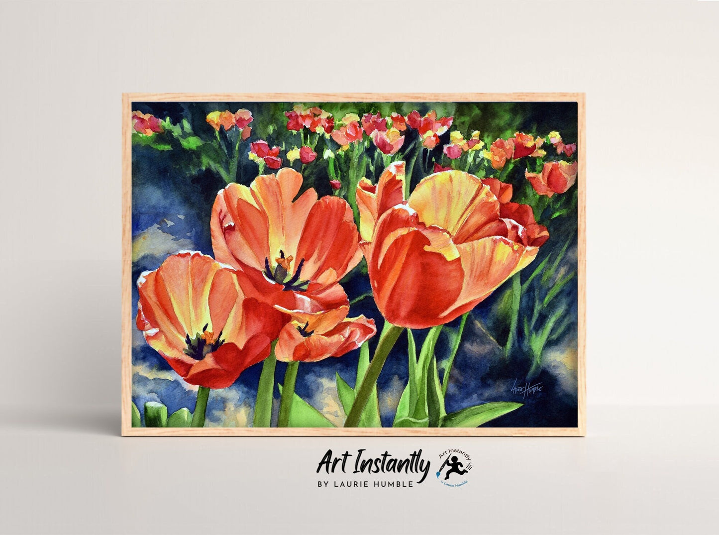 Orange Tulip Field WatercolorFlower Painting Digital Print